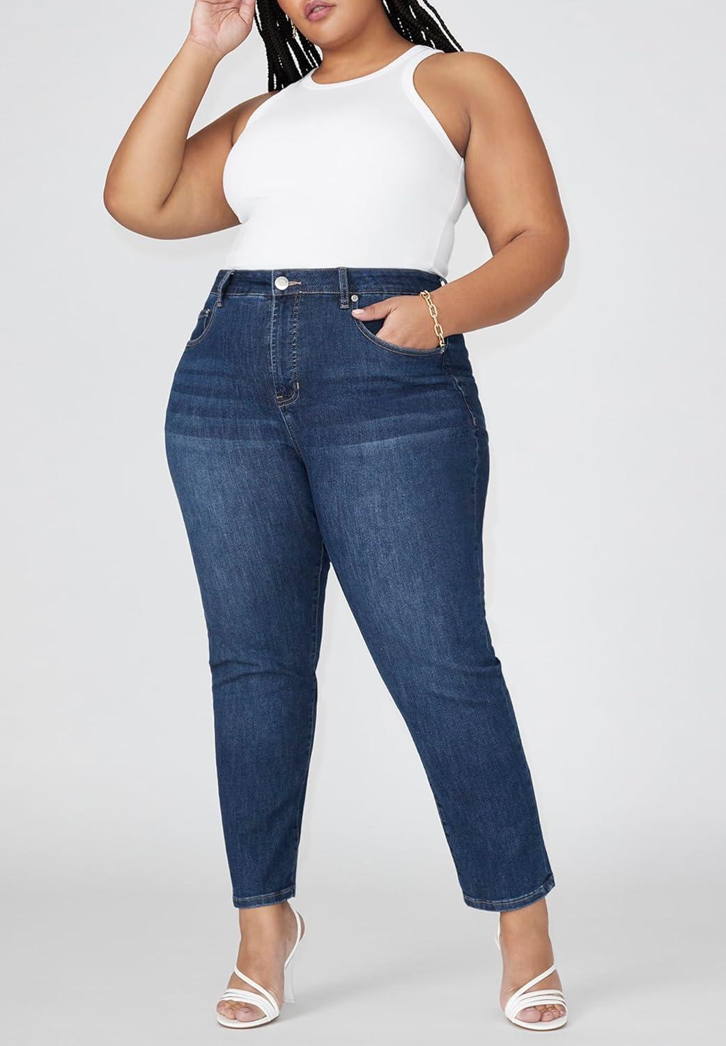 imageELOQUII Womens Plus Size The Leigh Super Stretch Slim Leg JeanDark Wash