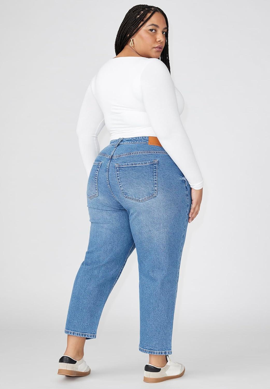 imageELOQUII Womens Plus Size The Naomi Comfort Stretch Straight Leg Jean CropMedium Wash Denim