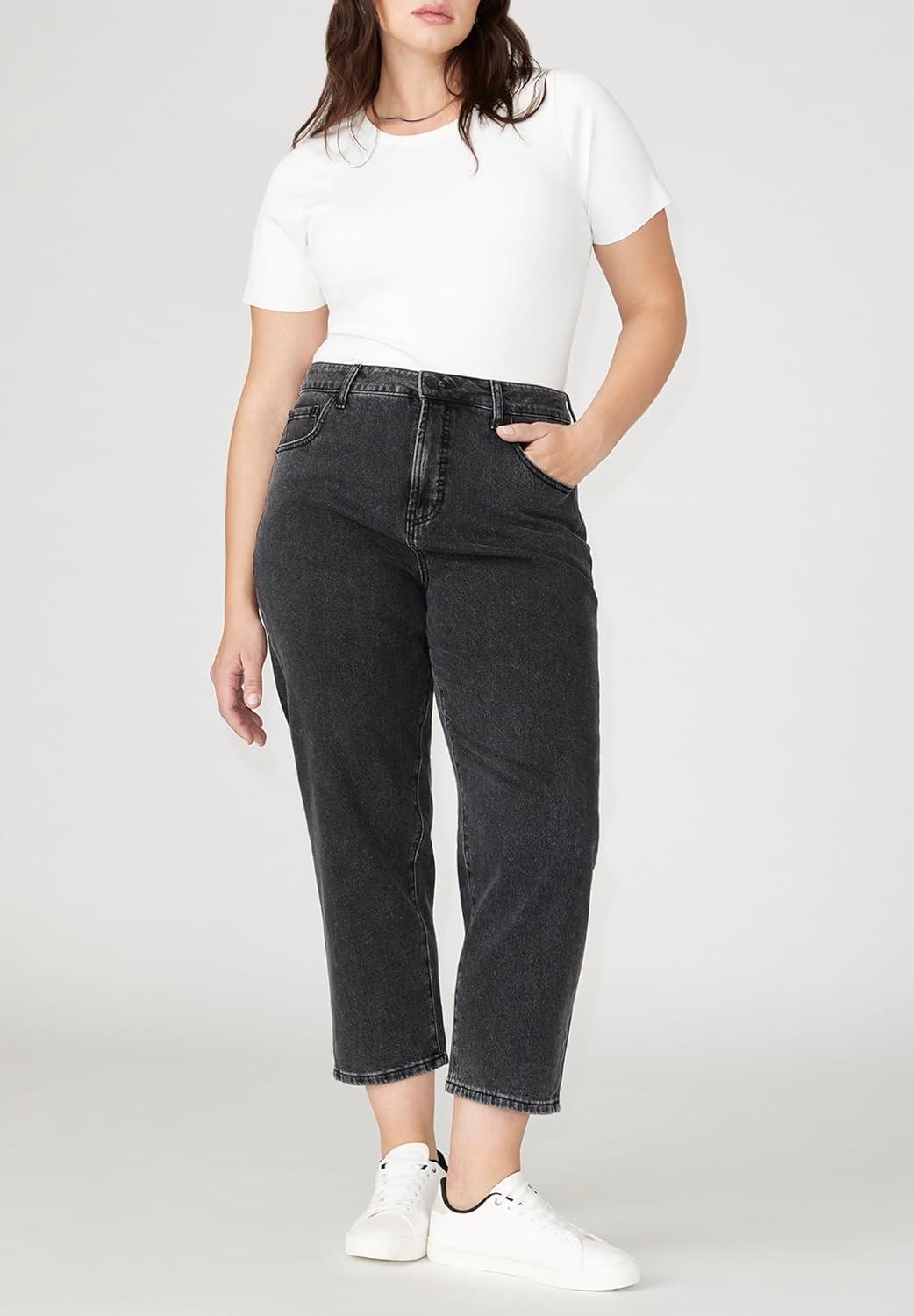 imageELOQUII Womens Plus Size The Naomi Comfort Stretch Straight Leg Jean CropVintage Black