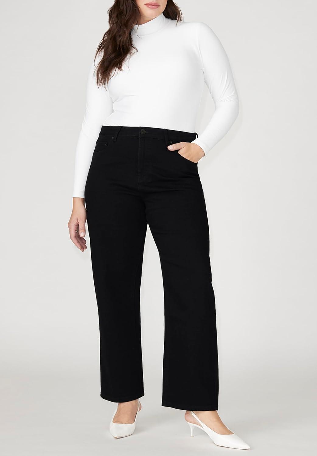 imageELOQUII Womens Plus Size The Naomi Comfort Stretch Straight Leg JeanBlack Rinse