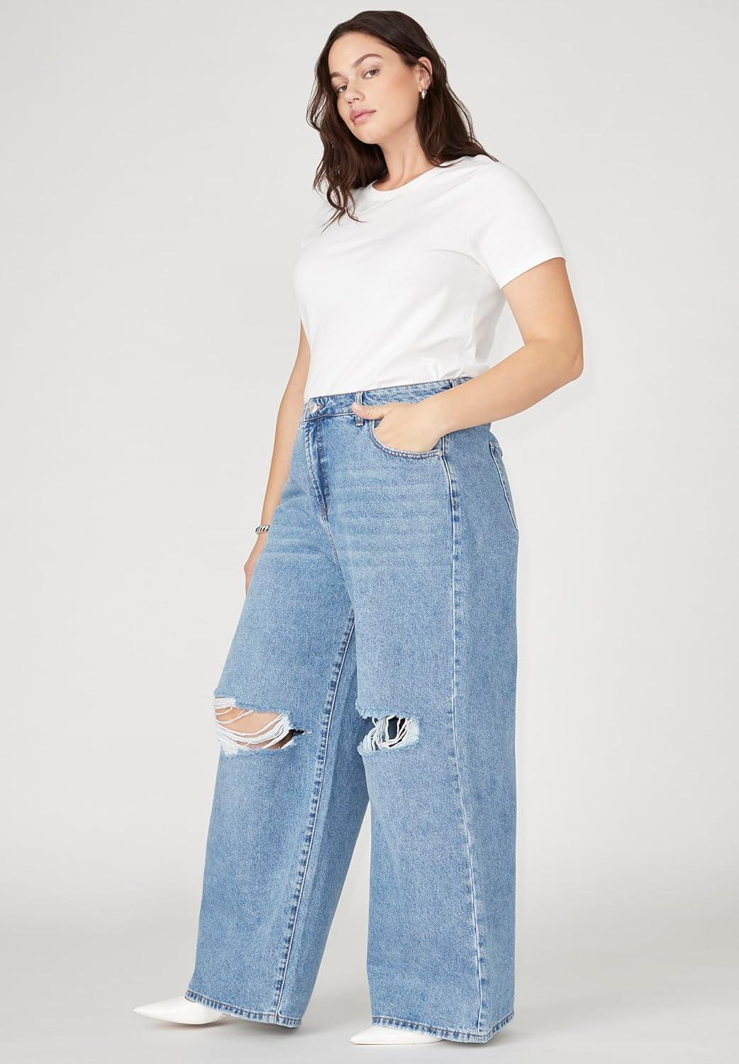 imageELOQUII Womens Plus Size The Yvette Rigid Wide Leg JeanMedium Wash