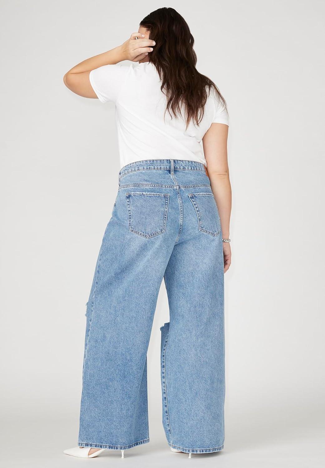 imageELOQUII Womens Plus Size The Yvette Rigid Wide Leg JeanMedium Wash
