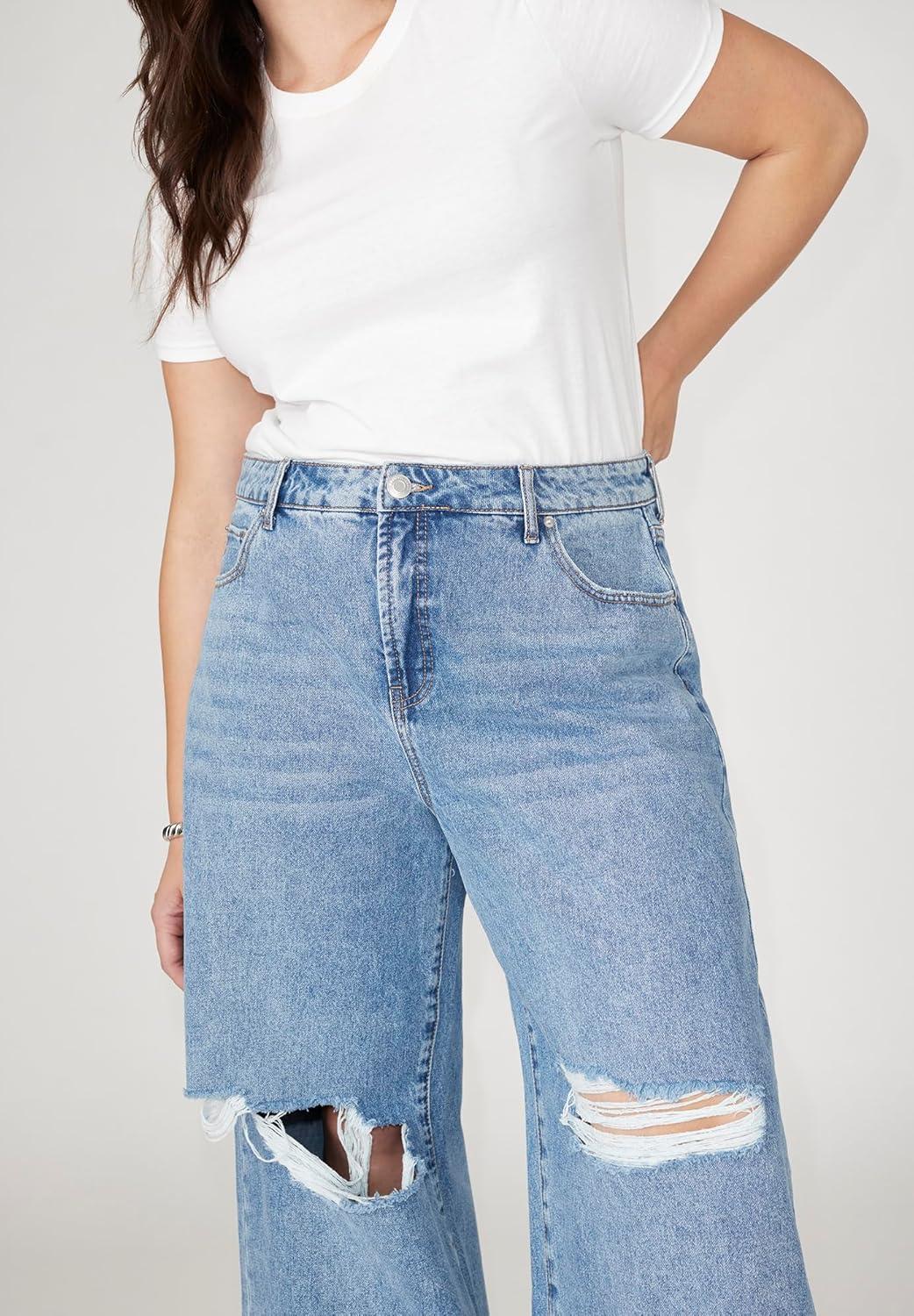 imageELOQUII Womens Plus Size The Yvette Rigid Wide Leg JeanMedium Wash