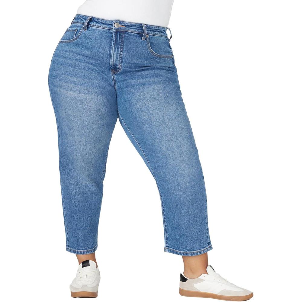 imageELOQUII Womens Plus Size The Naomi Comfort Stretch Straight Leg Jean CropMedium Wash Denim