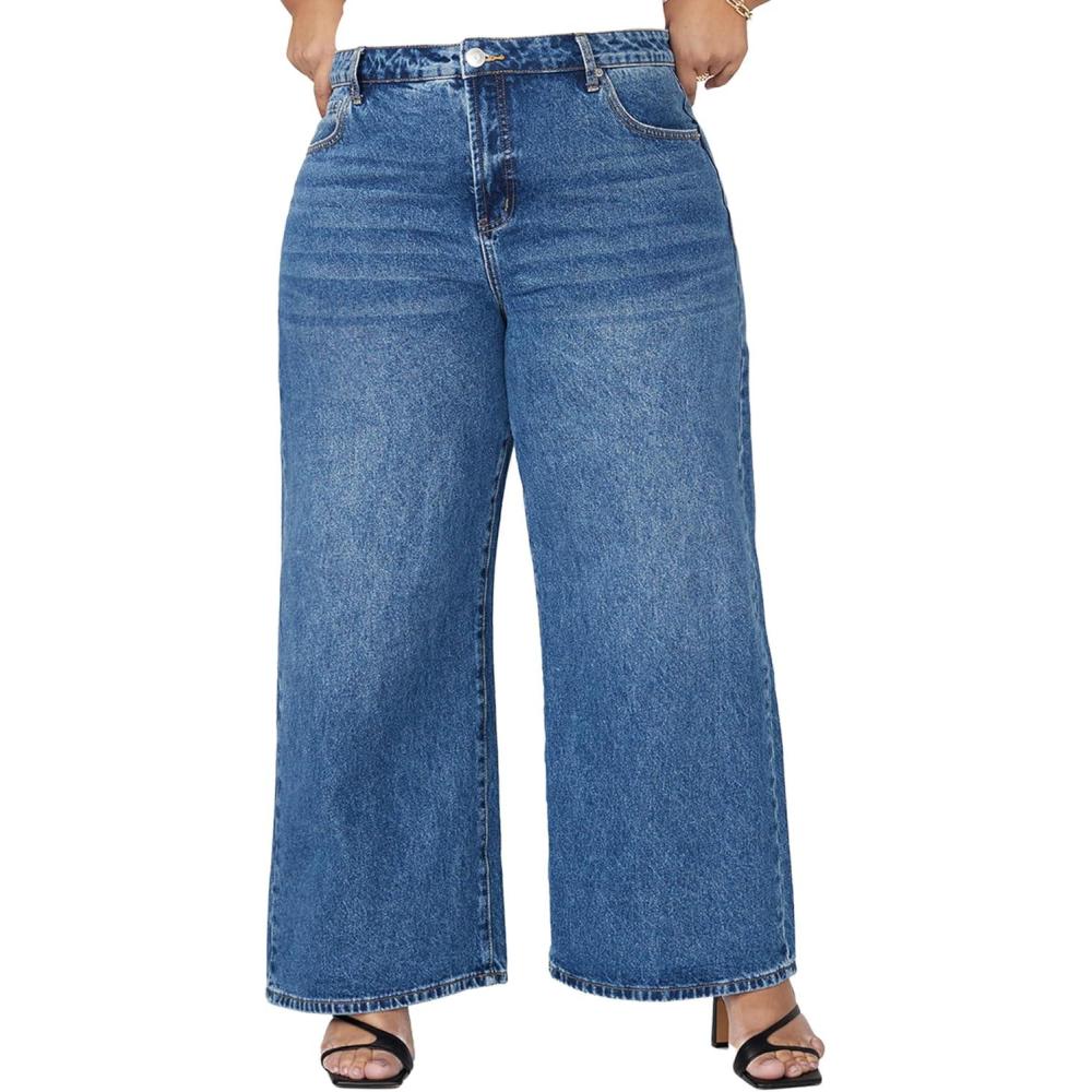 imageELOQUII Womens Plus Size The Yvette Rigid Wide Leg JeanDark Wash Denim