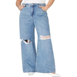 ELOQUII Women’s Plus Size The Yvette Rigid Wide Leg Jean(Medium Wash)