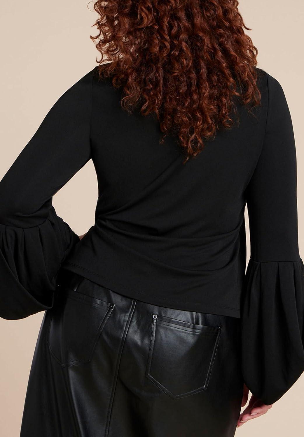 imageELOQUII Womens Plus Size Draped Cuff TopBlack Onyx