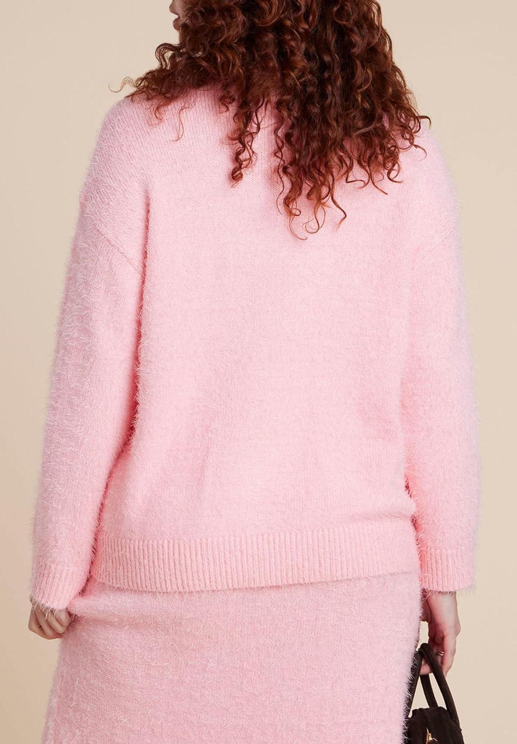 imageELOQUII Womens Plus Size Fuzzy SweaterRomance Rose
