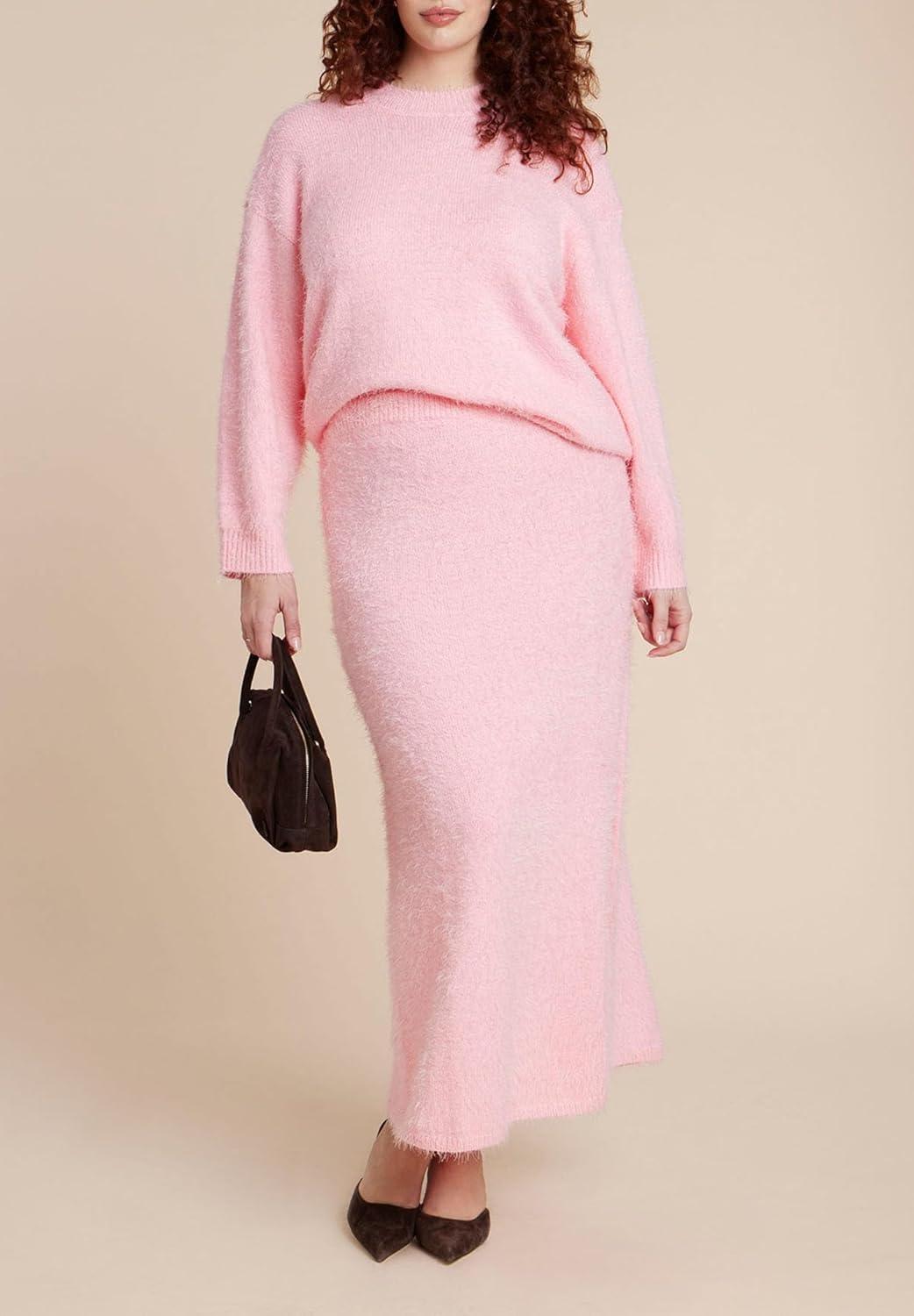imageELOQUII Womens Plus Size Fuzzy SweaterRomance Rose