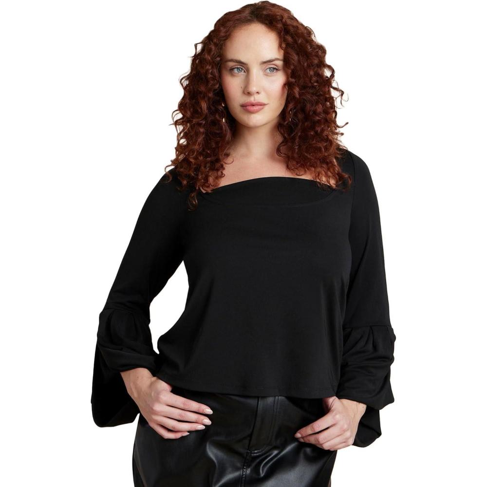 imageELOQUII Womens Plus Size Draped Cuff TopBlack Onyx