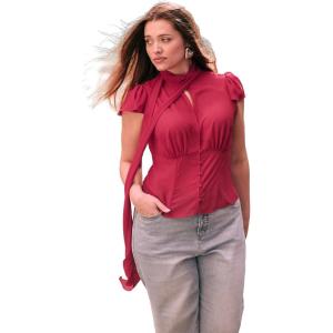 ELOQUII Women’s Plus Size Flutter Sleeve Top with Necktie(Crimson)