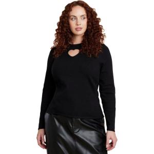ELOQUII Women’s Plus Size Heart Cut Out Sweater(Black Onyx)