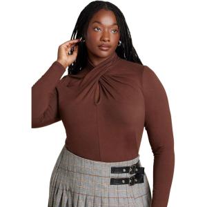 ELOQUII Women’s Plus Size Keyhole Twist Drape Top(Chicory Coffee)