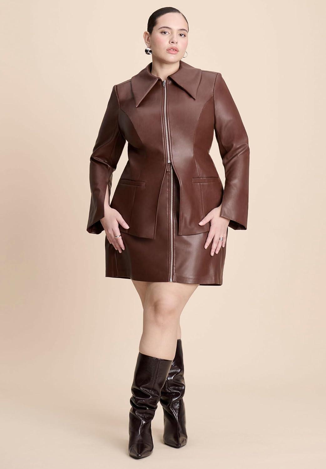 imageELOQUII Womens Plus Size Faux Leather Mini SkirtChocolate Fondant