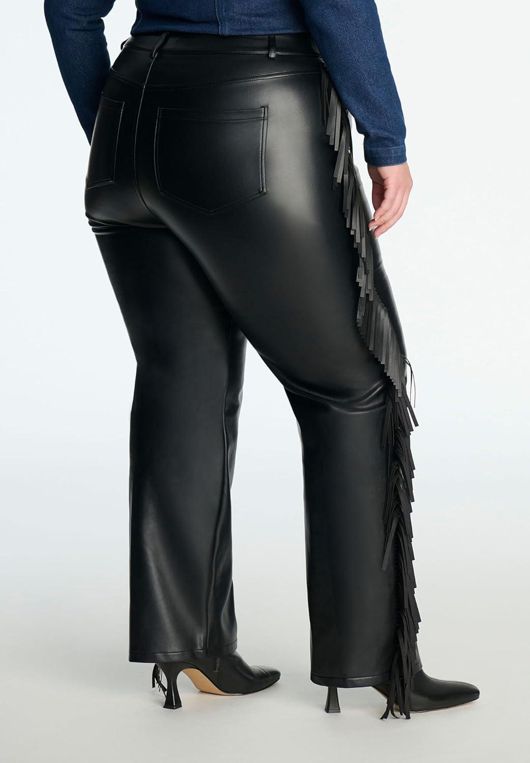 imageELOQUII Womens Plus Size Faux Leather Pant with FringeBlack Onyx