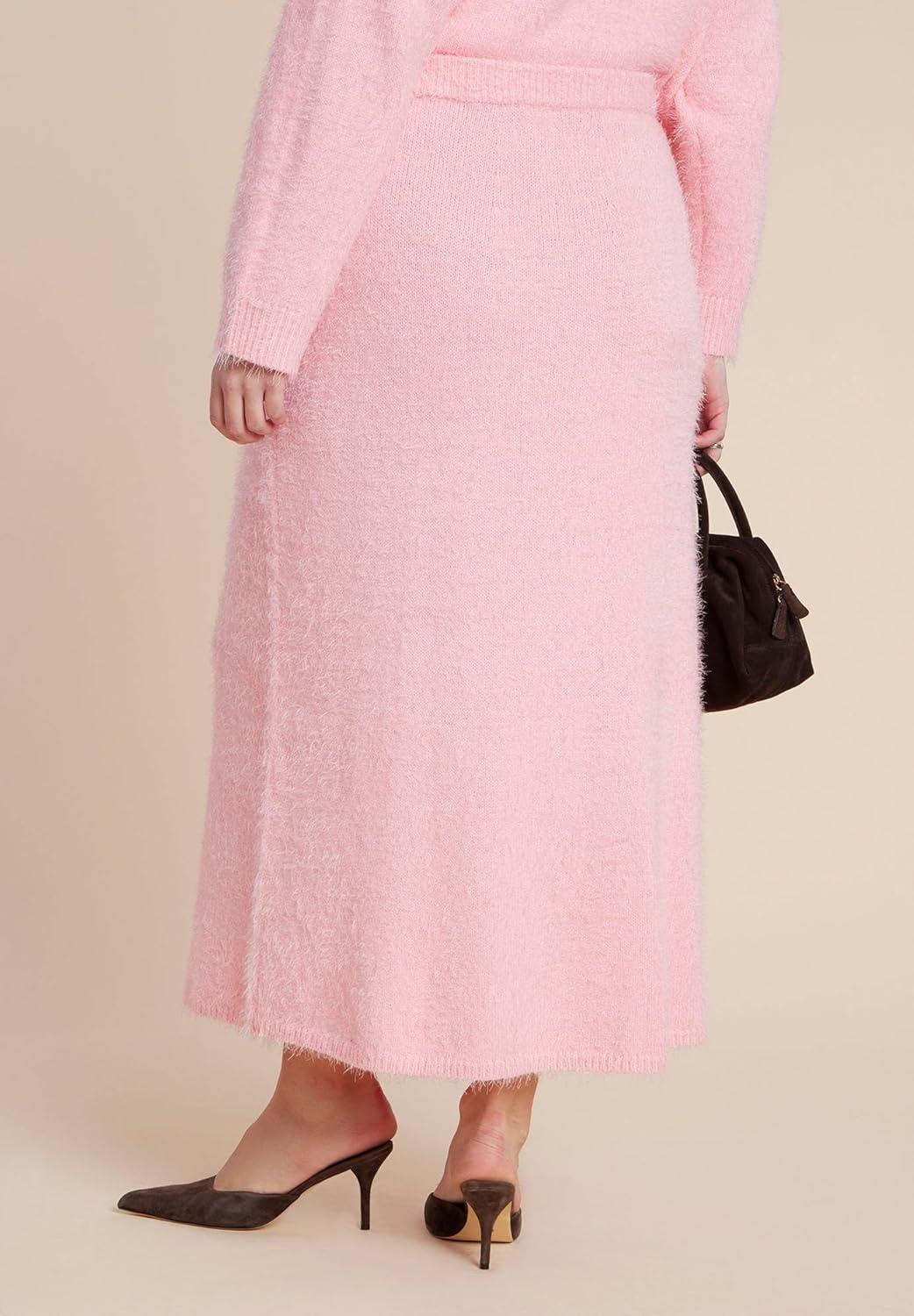 imageELOQUII Womens Plus Size Fuzzy Maxi Sweater SkirtRomance Rose