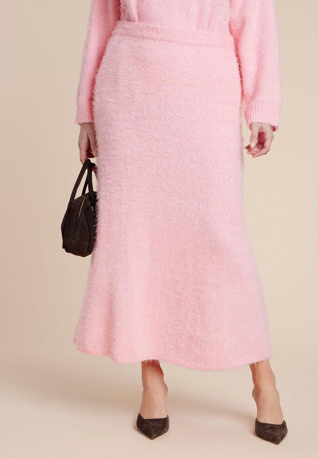 imageELOQUII Womens Plus Size Fuzzy Maxi Sweater SkirtRomance Rose