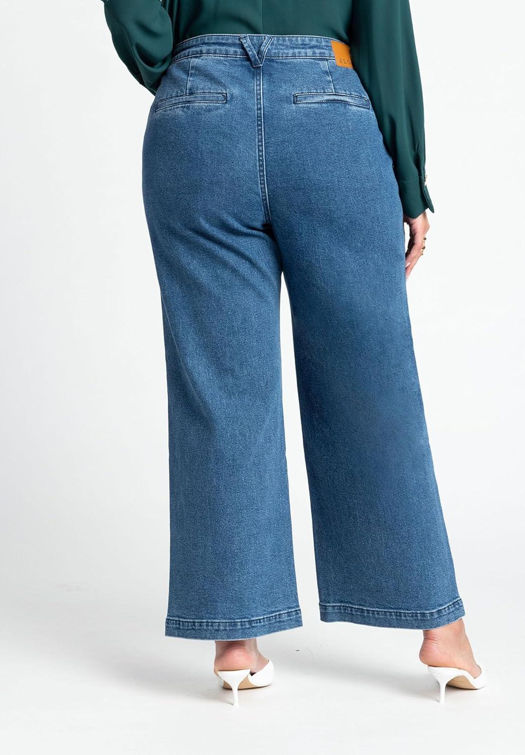 imageELOQUII Womens Plus Size Petite The Trouser JeanMedium Wash Denim