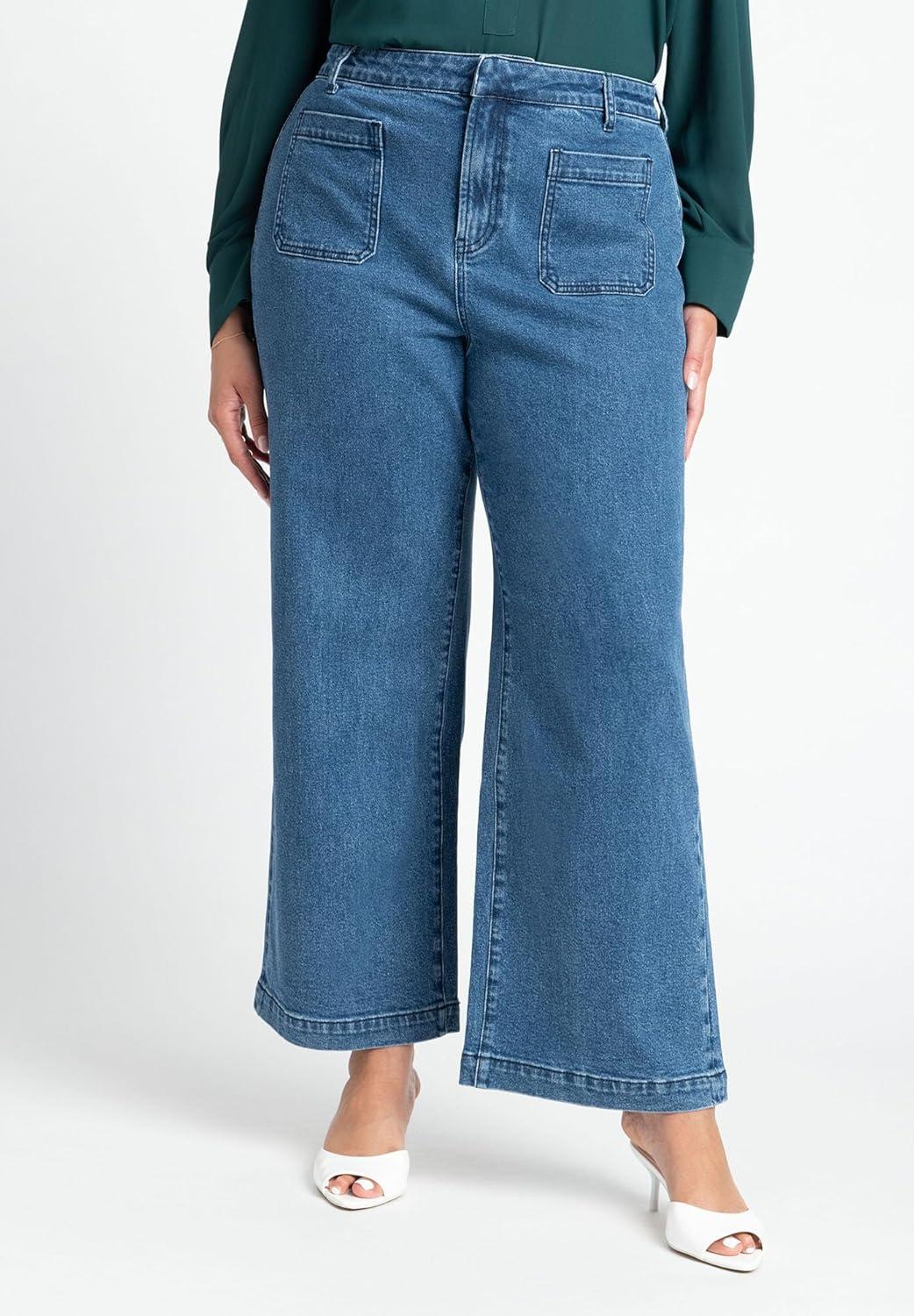 imageELOQUII Womens Plus Size Petite The Trouser JeanMedium Wash Denim