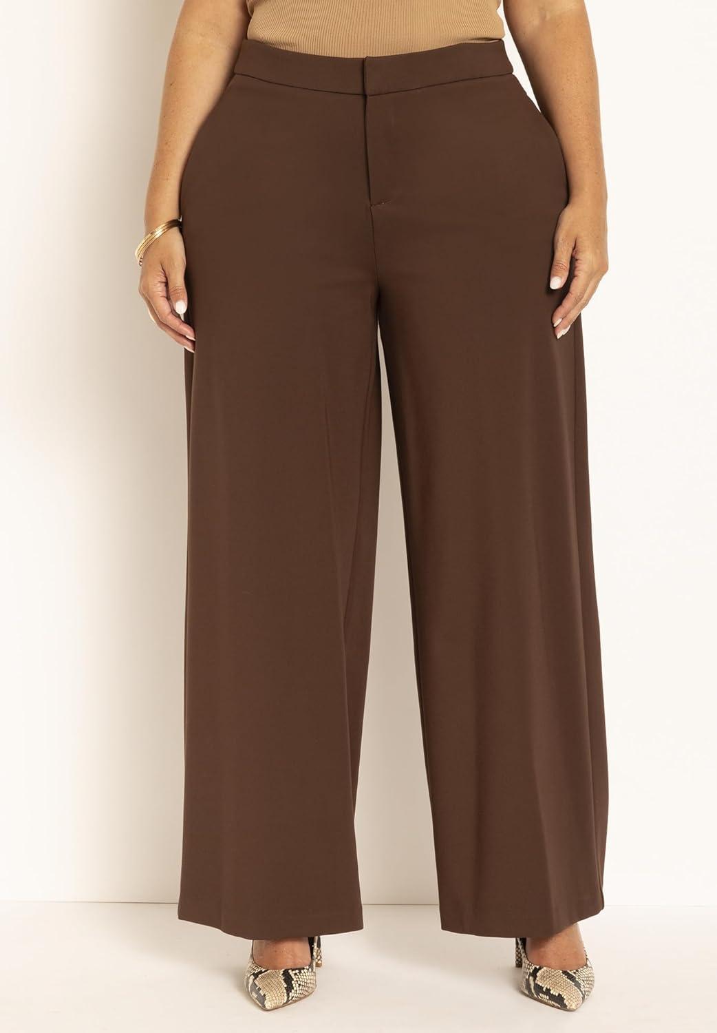 imageELOQUII Womens Plus Size Petite The Ultimate Stretch Wide Leg PantChicory Coffee