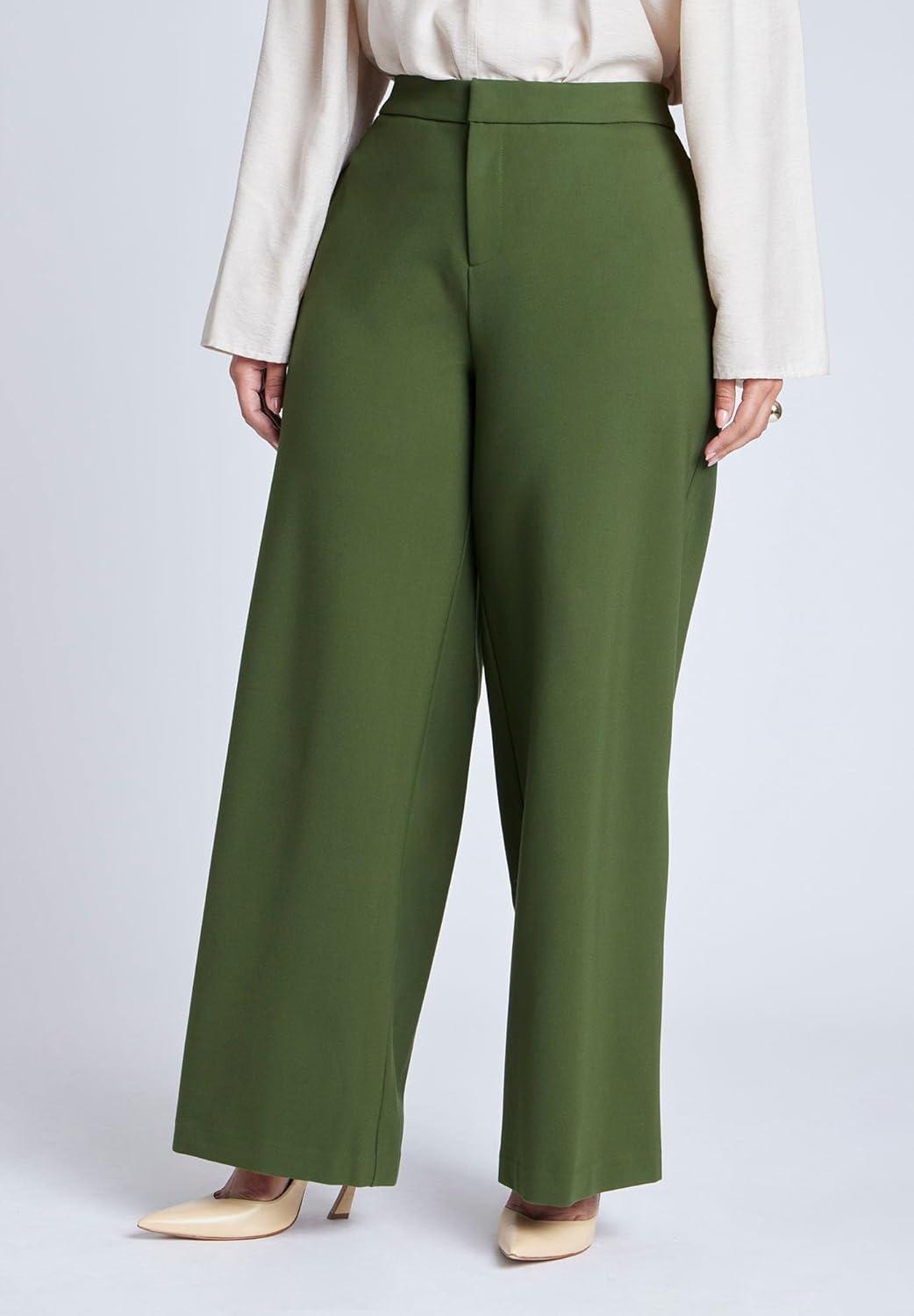 imageELOQUII Womens Plus Size Petite The Ultimate Stretch Wide Leg PantDark Forest Green