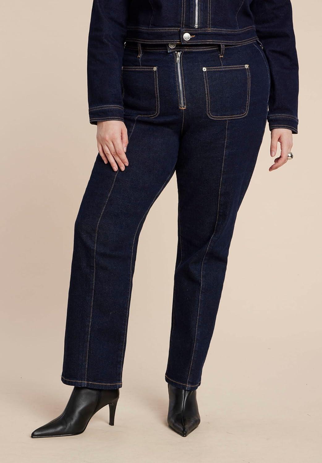 imageELOQUII Womens Plus Size Zip Front Bootcut JeanTrue Dark Rinse