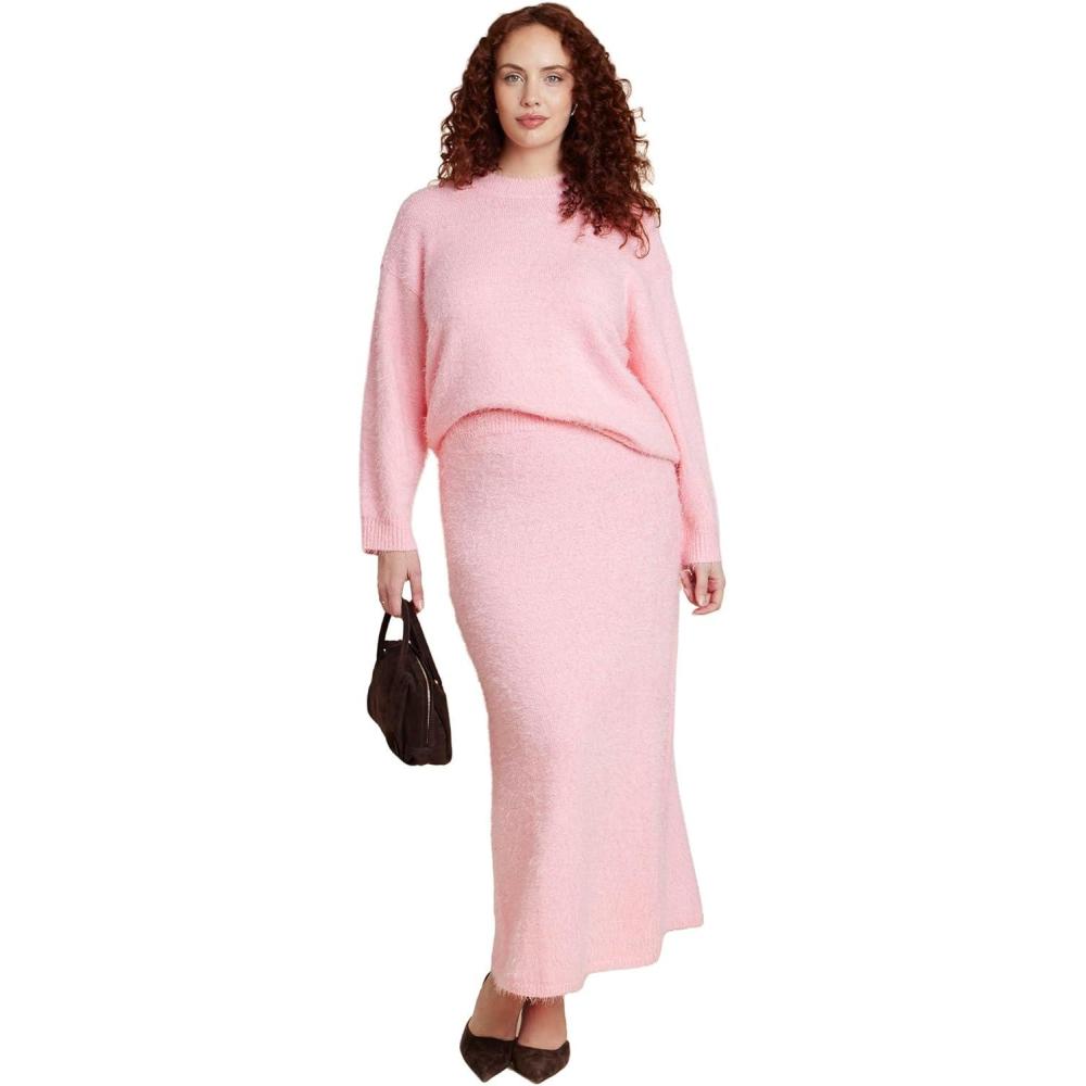 imageELOQUII Womens Plus Size Fuzzy Maxi Sweater SkirtRomance Rose