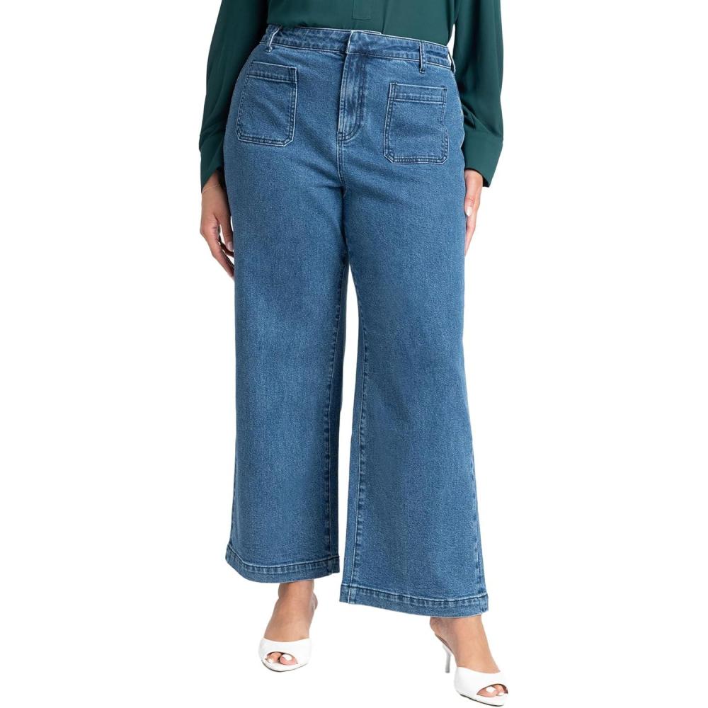 imageELOQUII Womens Plus Size Petite The Trouser JeanMedium Wash Denim