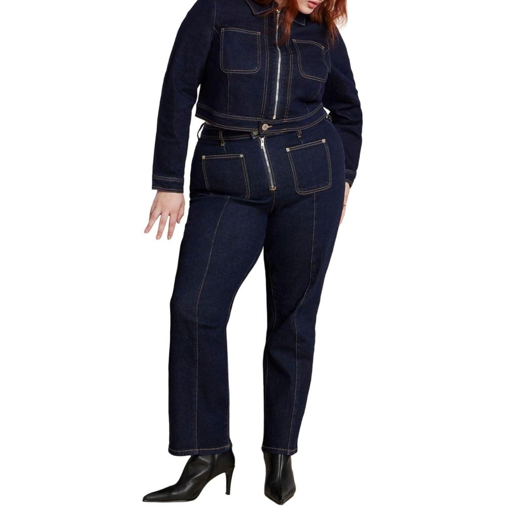 imageELOQUII Womens Plus Size Zip Front Bootcut JeanTrue Dark Rinse