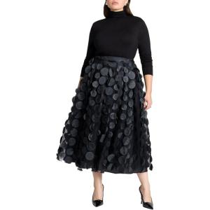 ELOQUII Women’s Plus Size Dimensional Dot Full Skirt(Black Onyx)