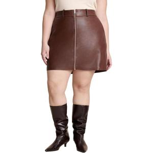ELOQUII Women’s Plus Size Faux Leather Mini Skirt(Chocolate Fondant)