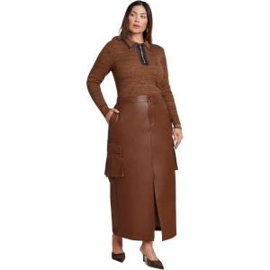 ELOQUII Women’s Plus Size Maxi Cargo Faux Leather Skirt(Potting Soil)
