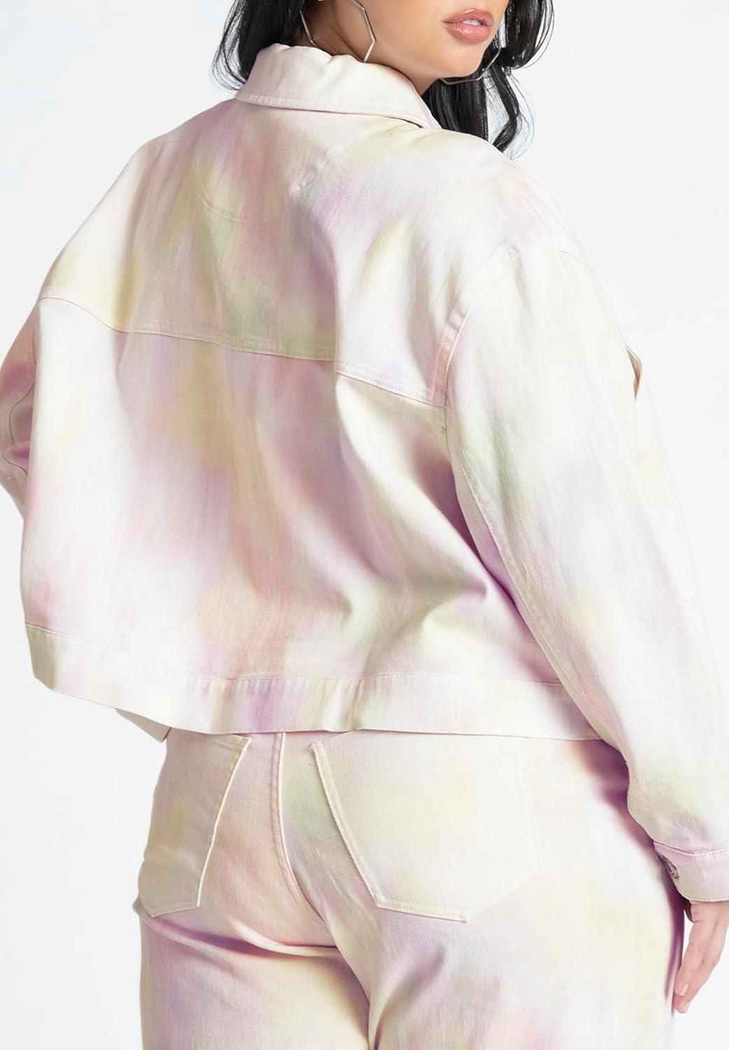 imageELOQUII Womens Plus Size Boxy Denim Jacket with Pocket DetailBotanical Beauty
