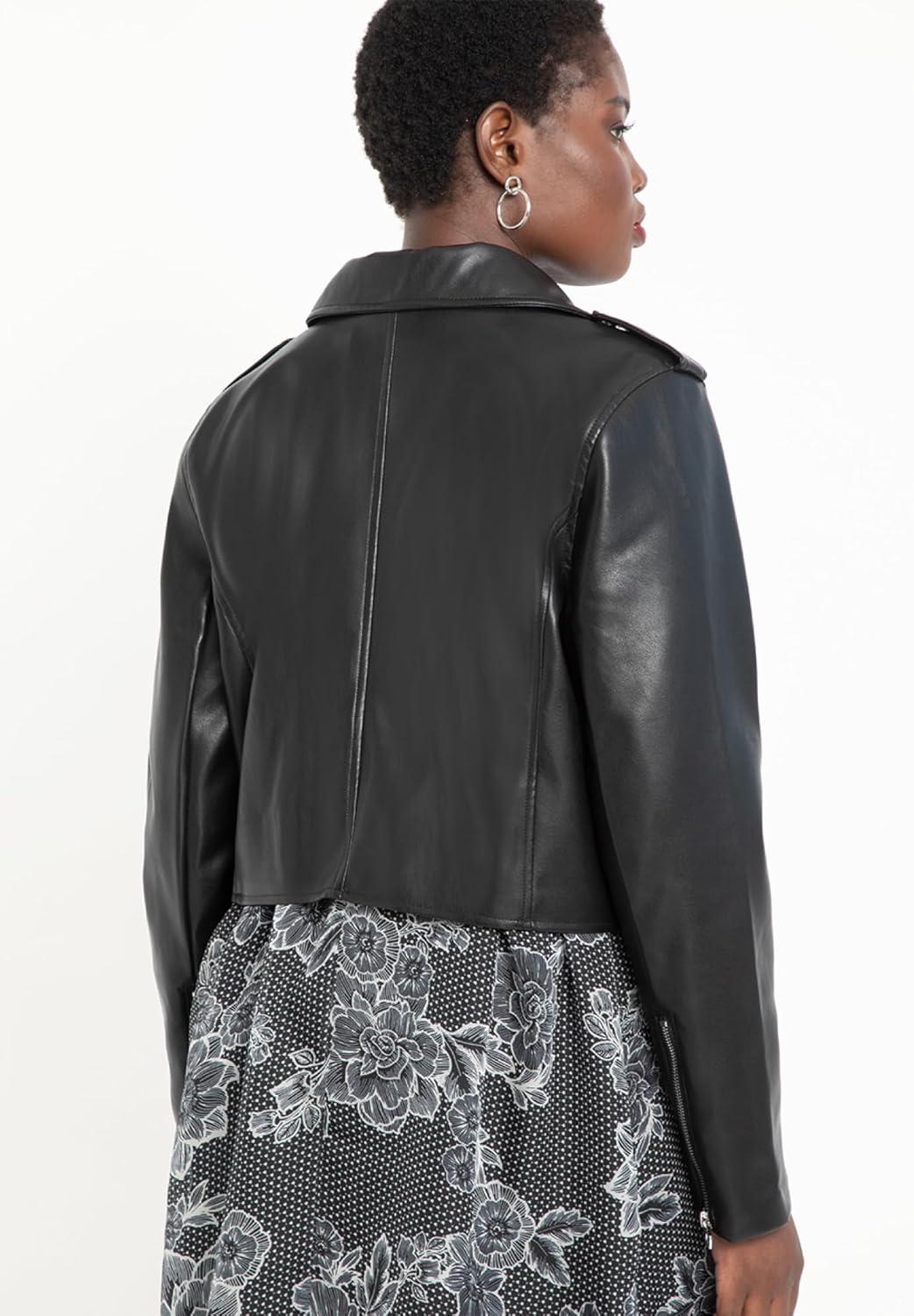 imageELOQUII Womens Plus Size Faux Leather Moto JacketBlack