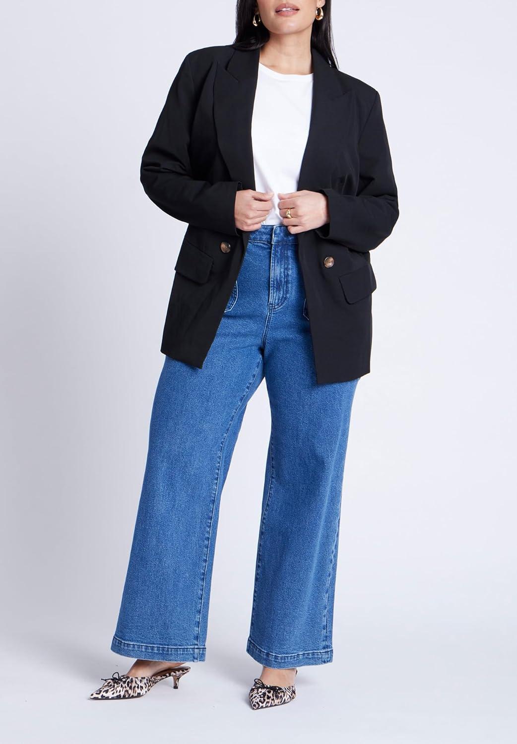 imageELOQUII Womens Plus Size Long Relaxed BlazerTotally Black