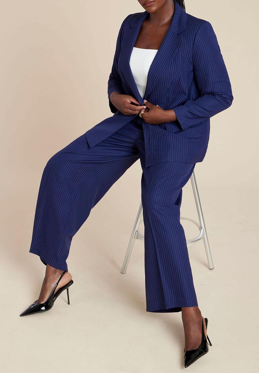 imageELOQUII Womens Plus Size Pinstripe BlazerNavy Pinstripe