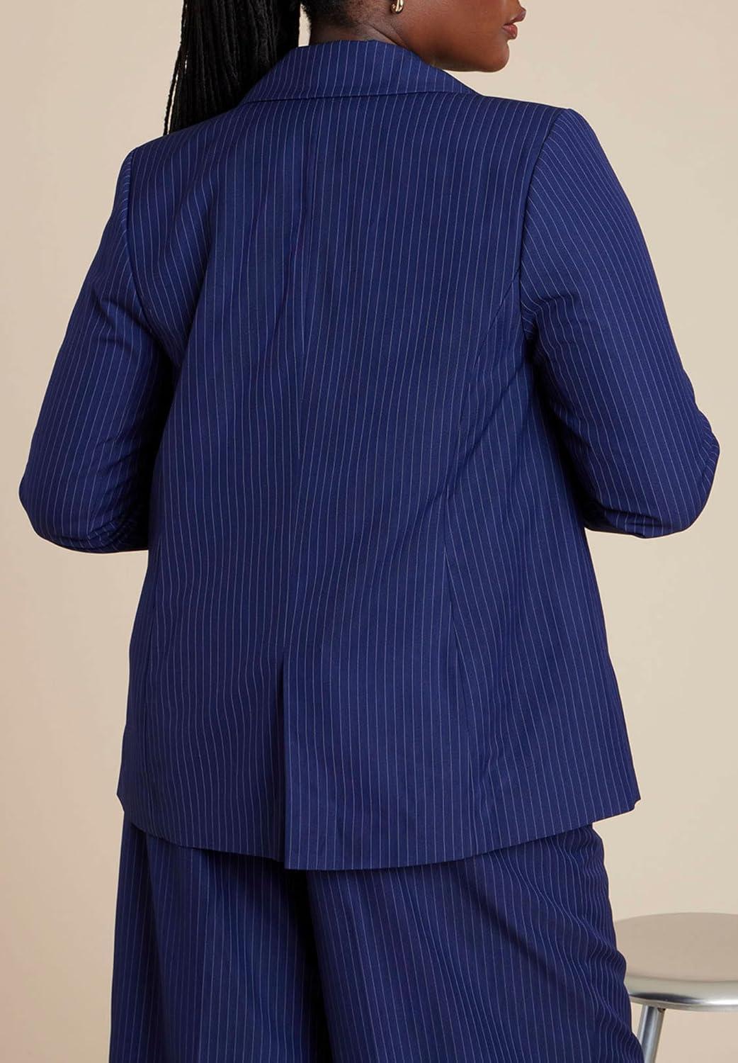 imageELOQUII Womens Plus Size Pinstripe BlazerNavy Pinstripe