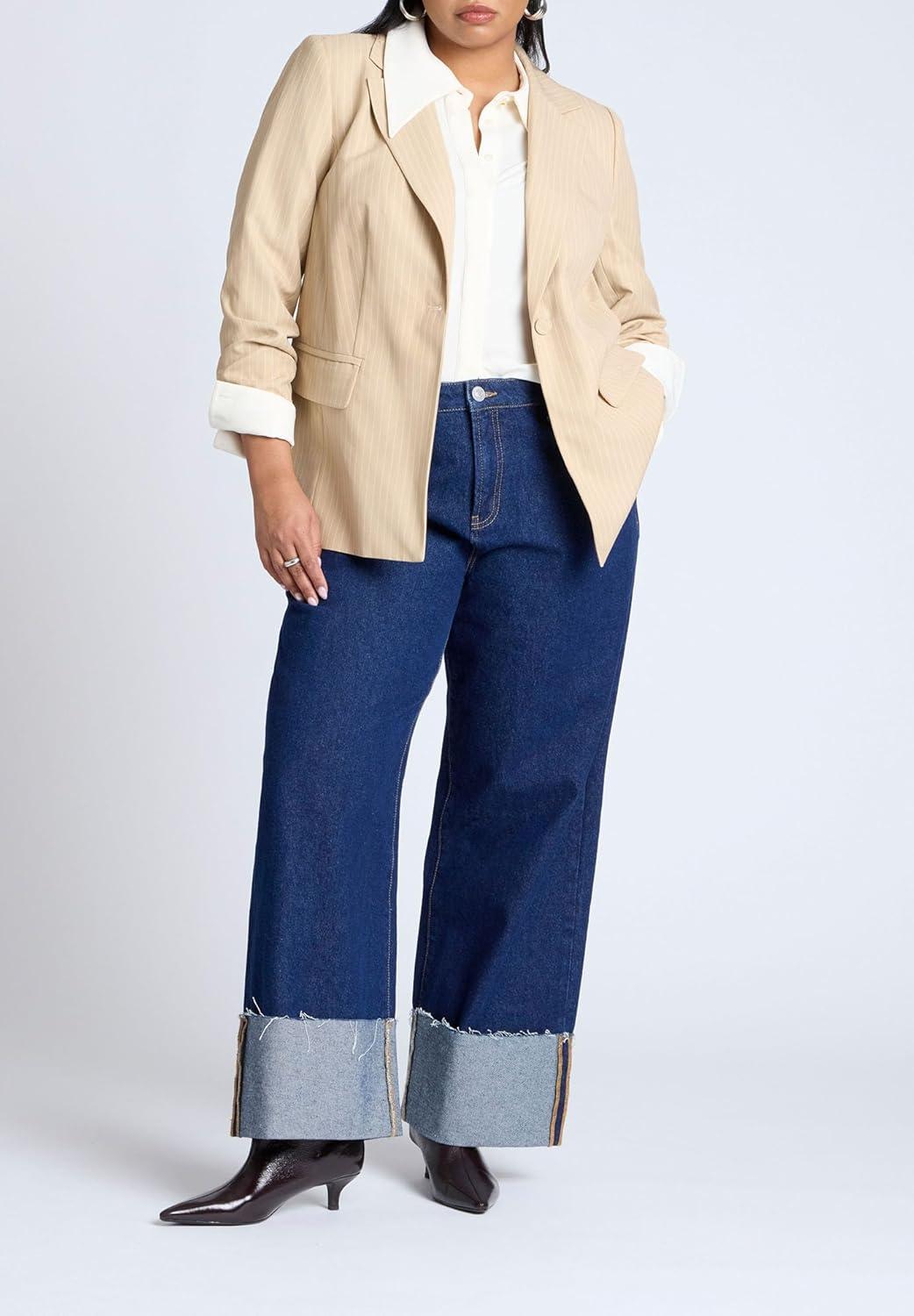 imageELOQUII Womens Plus Size Pinstripe BlazerTan White Stripe