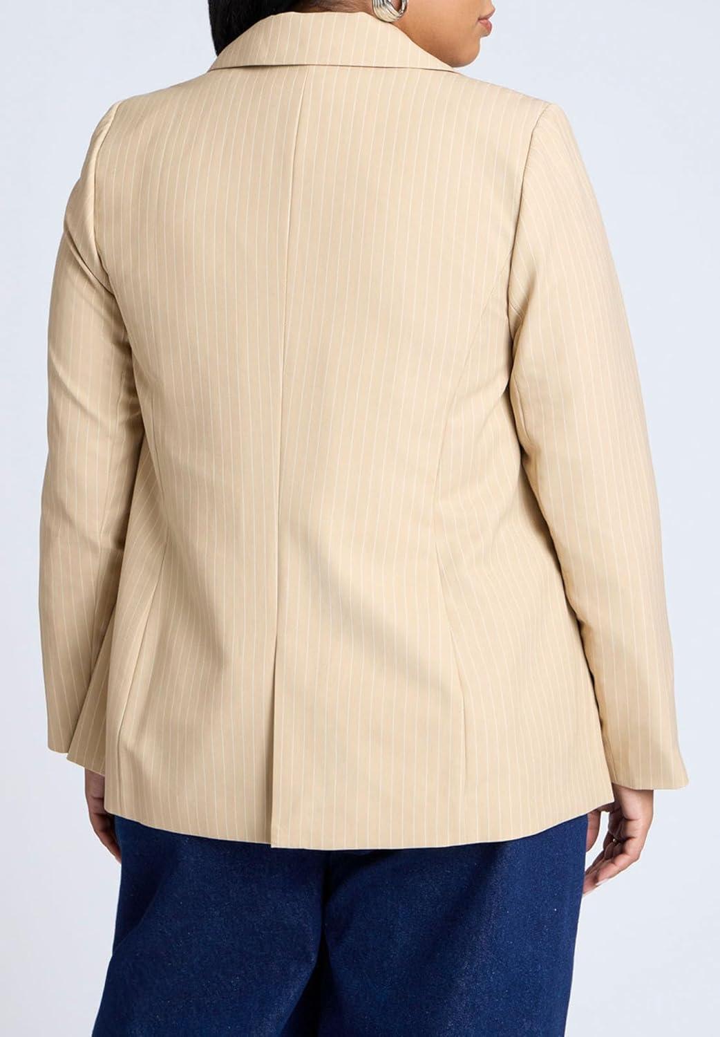 imageELOQUII Womens Plus Size Pinstripe BlazerTan White Stripe