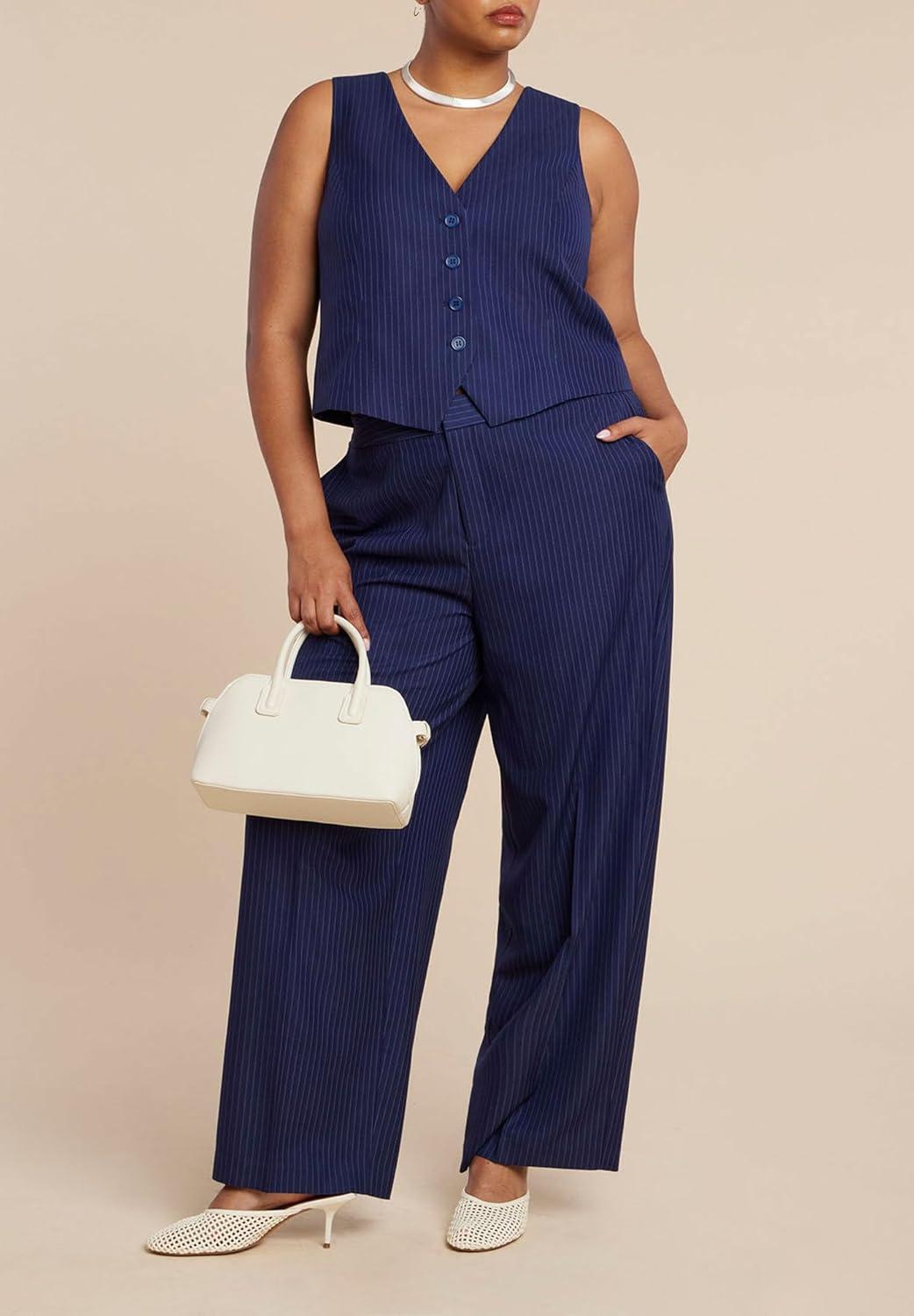 imageELOQUII Womens Plus Size Pinstripe Suit VestNavy Pinstripe