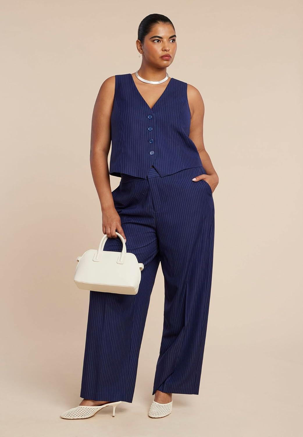 imageELOQUII Womens Plus Size Pinstripe Suit VestNavy Pinstripe