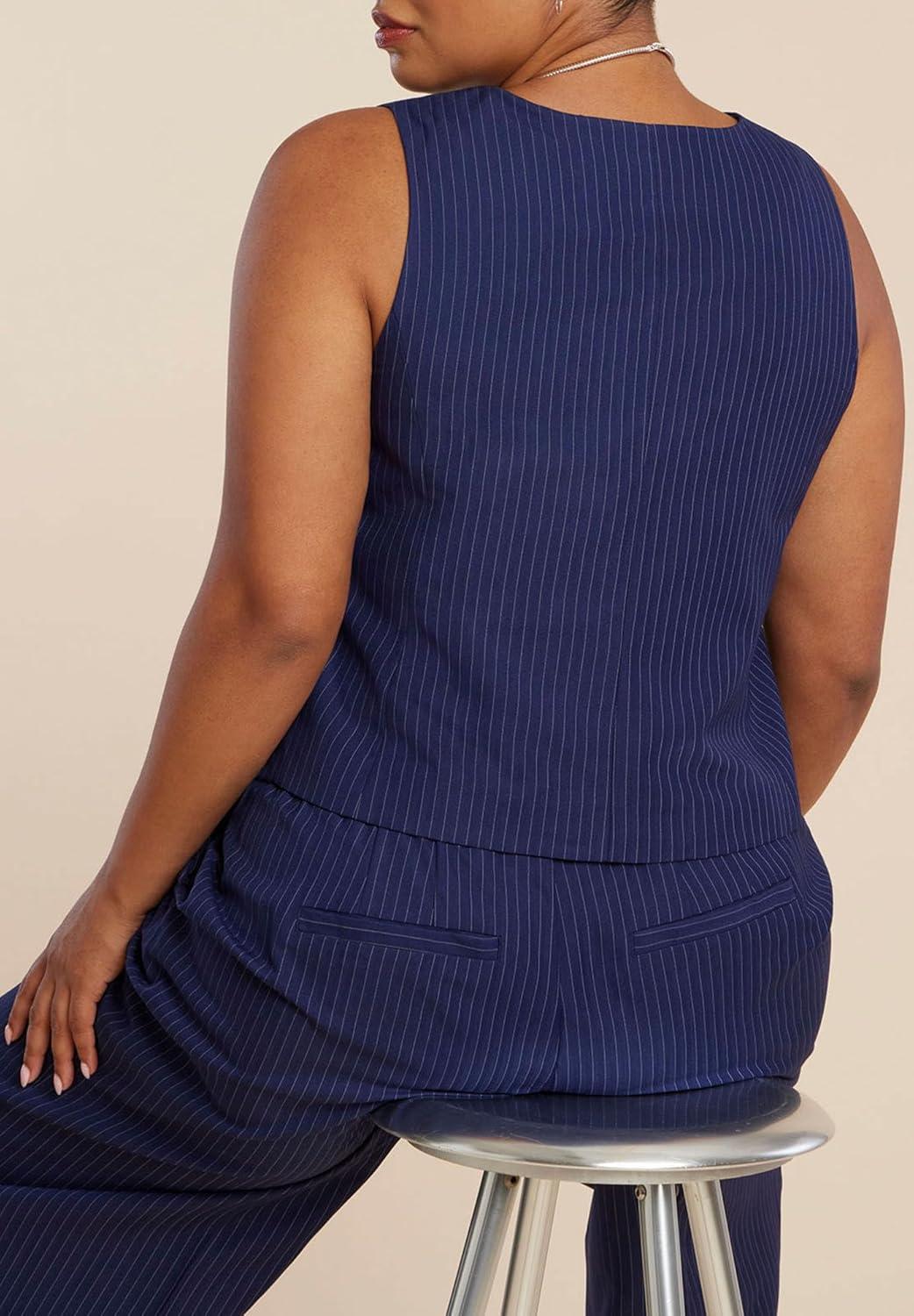 imageELOQUII Womens Plus Size Pinstripe Suit VestNavy Pinstripe