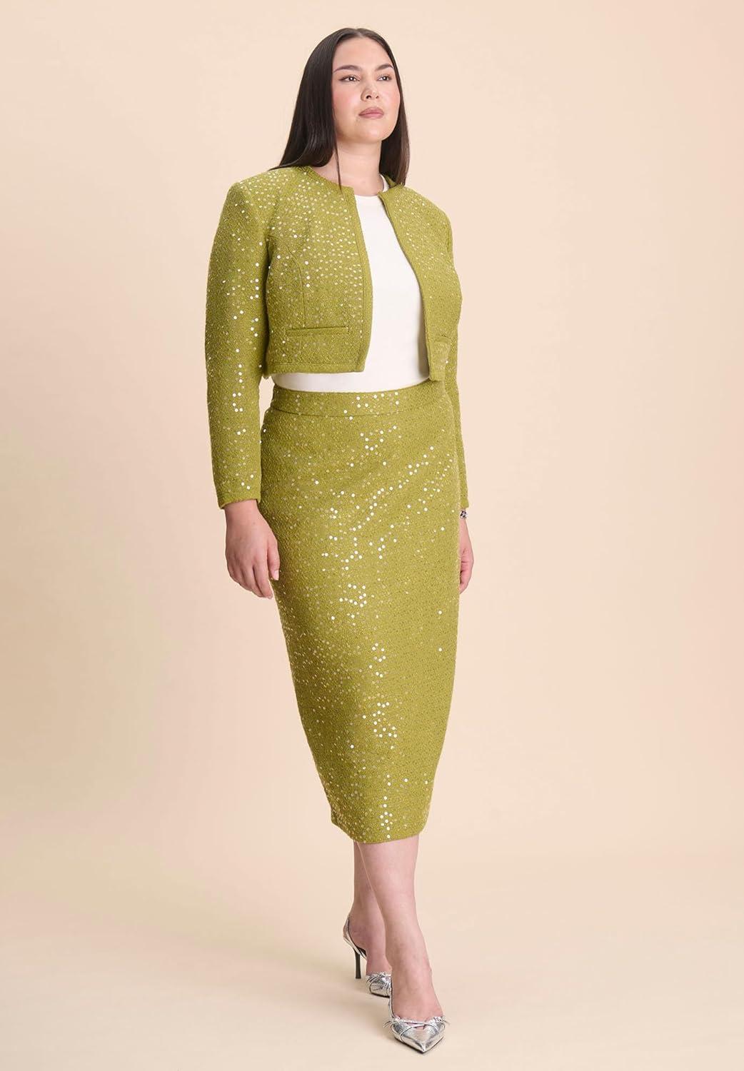 imageELOQUII Womens Plus Size Sequin Tweed JacketGolden Cypress