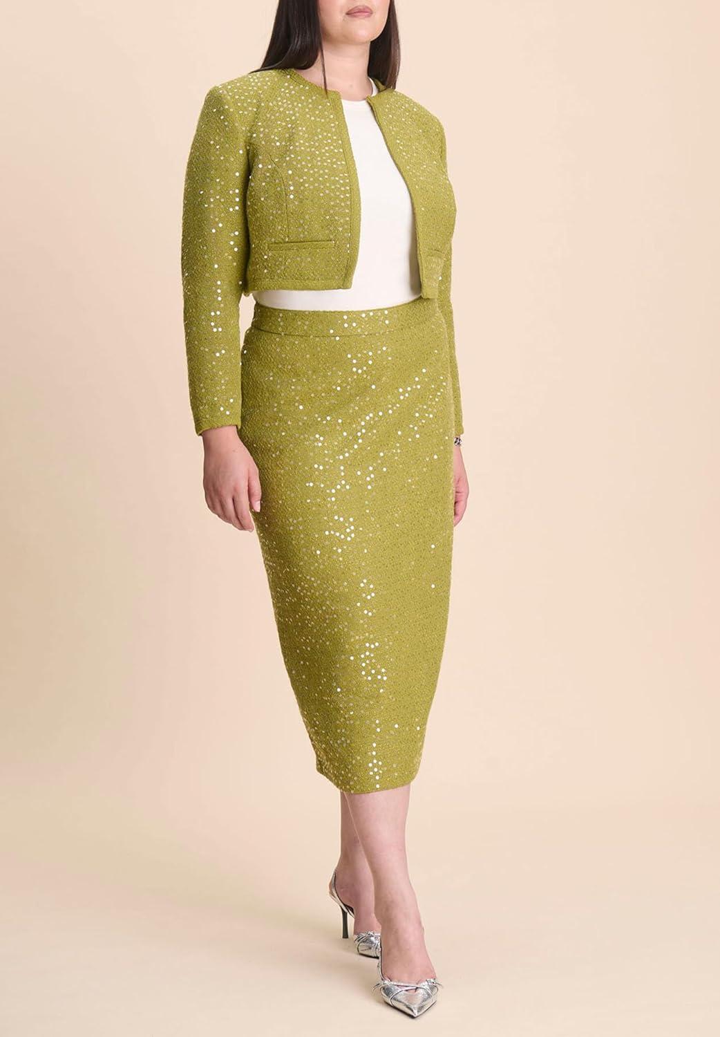 imageELOQUII Womens Plus Size Sequin Tweed JacketGolden Cypress
