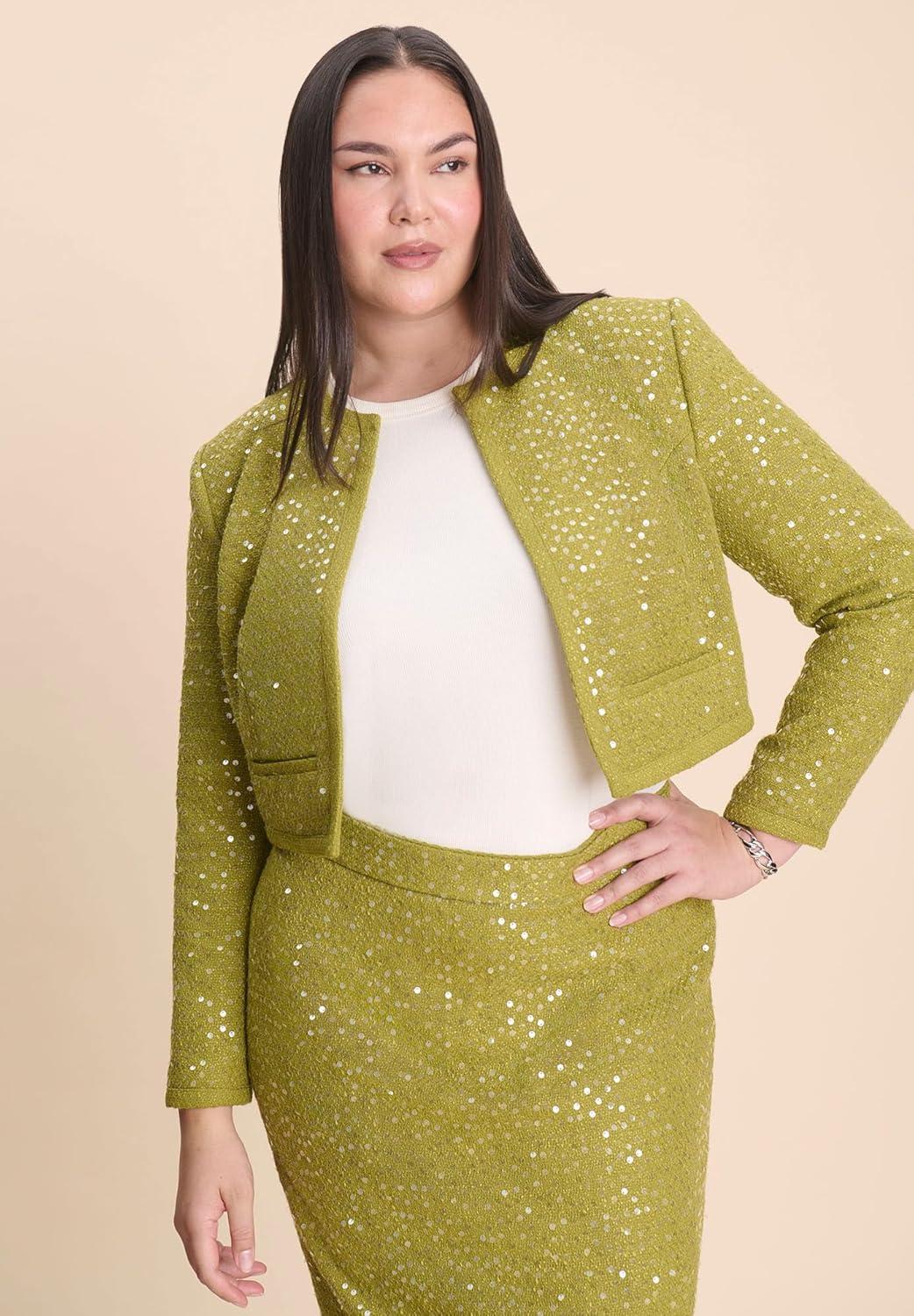 imageELOQUII Womens Plus Size Sequin Tweed JacketGolden Cypress