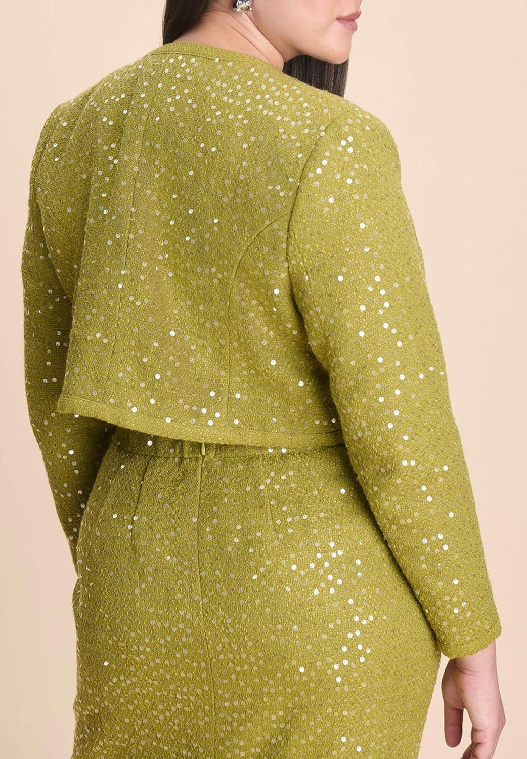 imageELOQUII Womens Plus Size Sequin Tweed JacketGolden Cypress