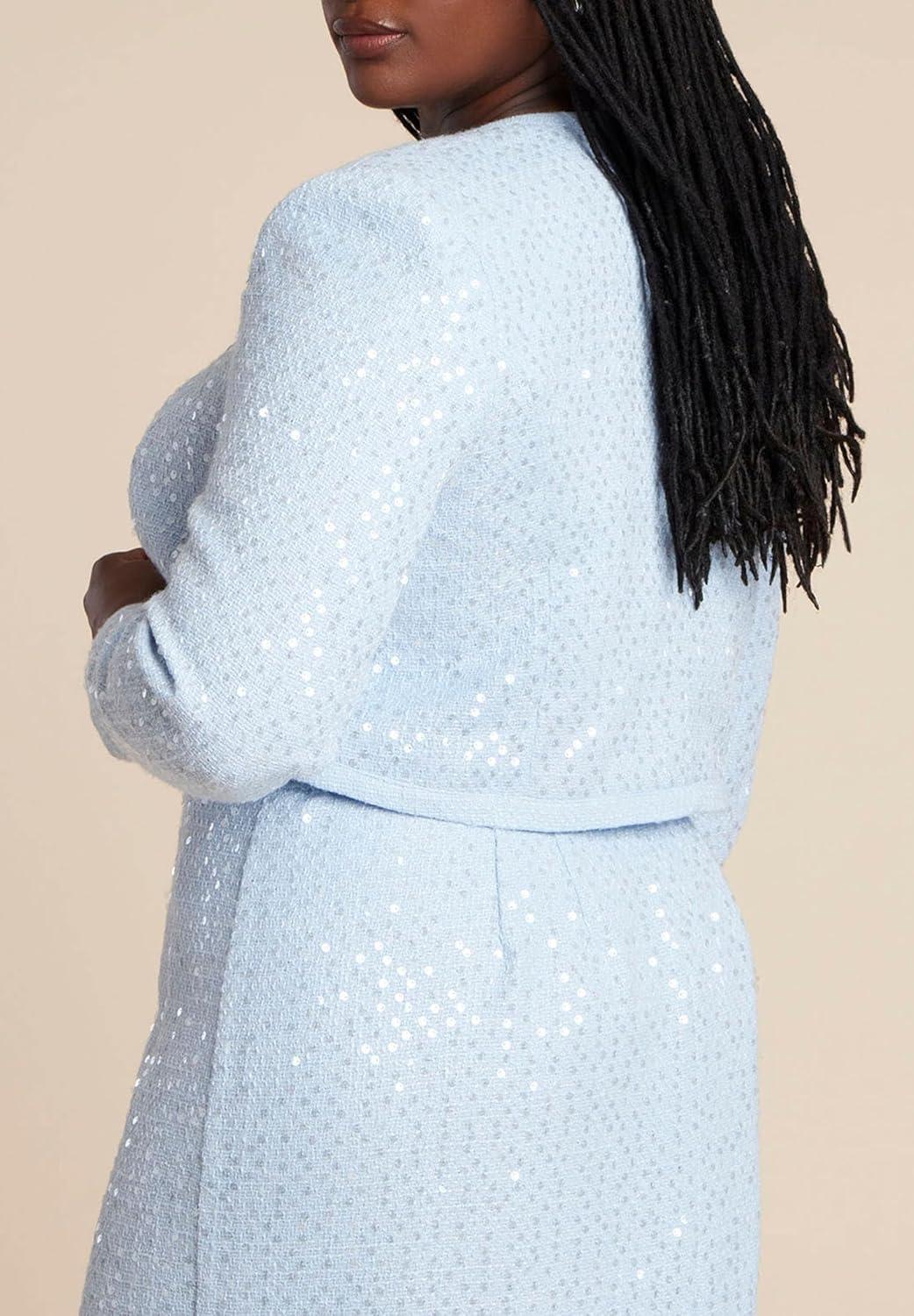 imageELOQUII Womens Plus Size Sequin Tweed JacketLight Blue