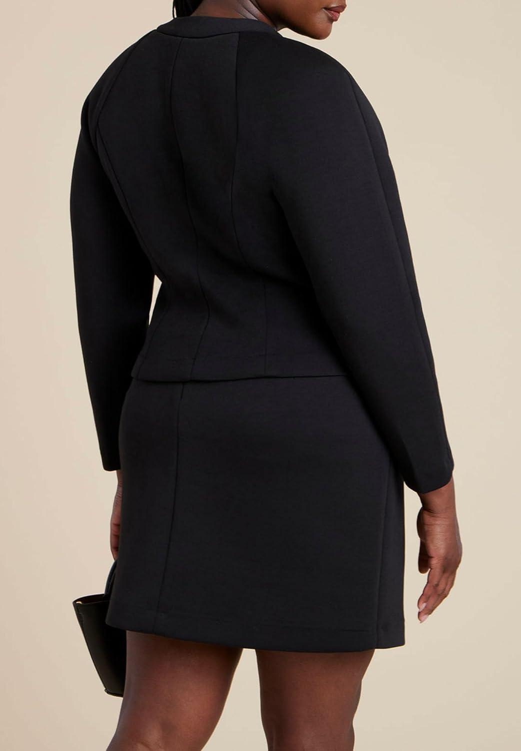 imageELOQUII Womens Plus Size Strong Shoulder Nipped Waist Scuba JacketBlack Onyx