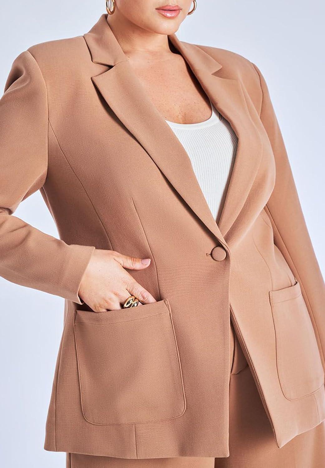 imageELOQUII Womens Plus Size The 365 Suit Patch Pocket BlazerBiscuit