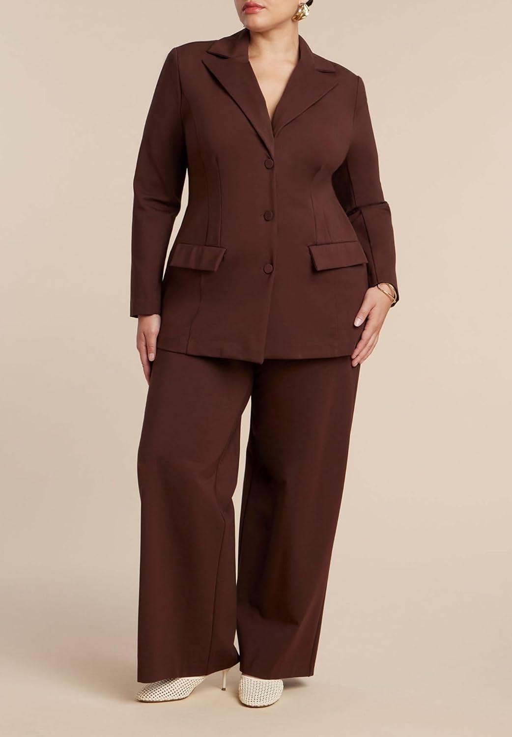 imageELOQUII Womens Plus Size The Ultimate Nipped Waist BlazerChicory Coffee